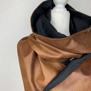 Wanda | Long One Button Scarf | Faux Leather & Merino Wool