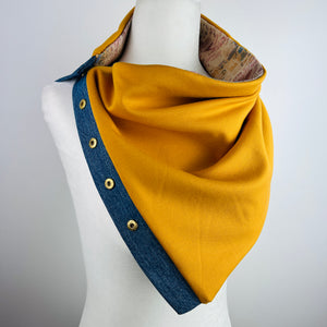 Carrie | 5 Snap Scarf | Yellow Abstract Denim