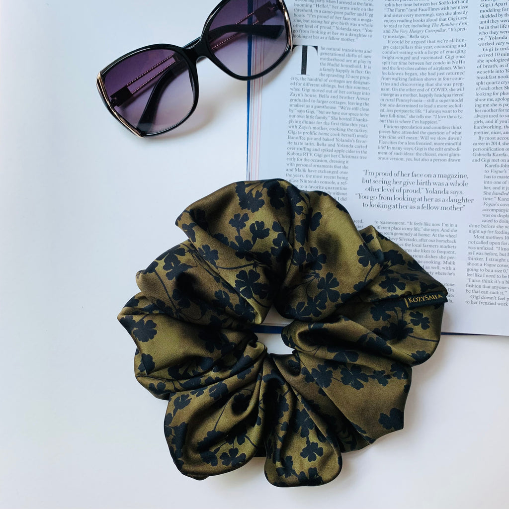 OVERSIZED SCRUNCHIE | by KozySaila | Olive Green Black Floral